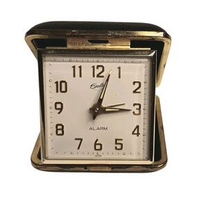 Travel Folding Alarm Clock Wind Up Black Hard Case Bradley Vintage Japan Working